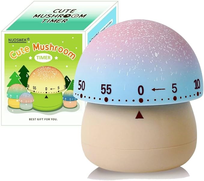 Mechanical Kitchen Timer, Cute Mushroom Timer for Kids, Wind Up 60 Minute Manual Countdown Timer for Classroom, Home, Study and Cooking (Beige Base)