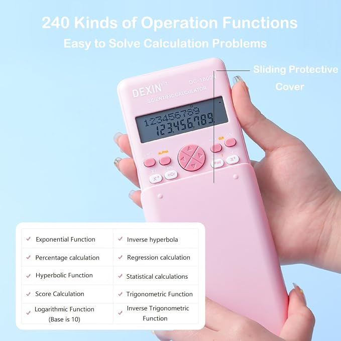 Scientific Calculators for Students, 240 Functions 2-Line Standard Scientific Calculator, Cute School Office Supplies,Math Calculator for School (White)