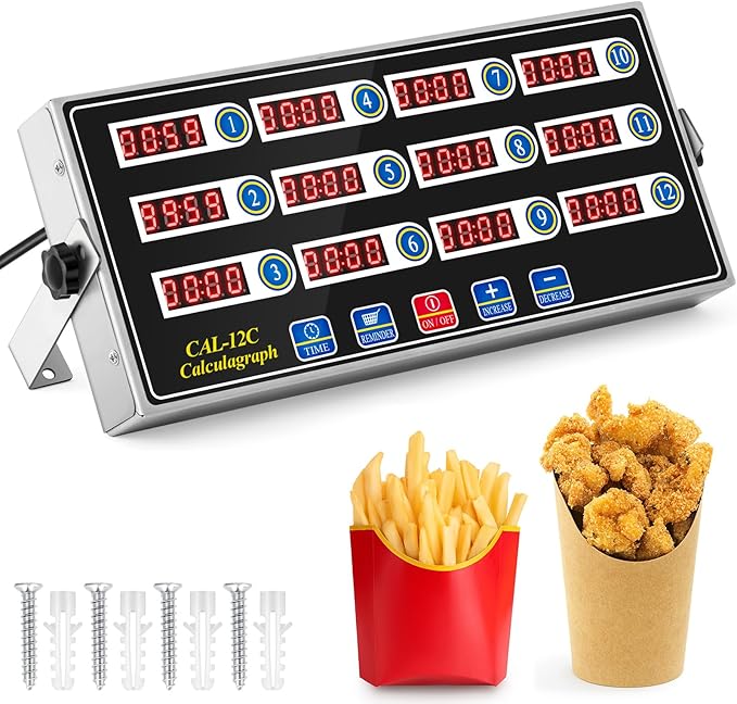 Relaxweex 1 Pack Commercial 12 Channel Digital Kitchen Timer, Multi-Countdown Timer with Loud Alarm & Large LCD Display, Wall Mount or Countertop for Restaurant, Fry Station, Baking & Lab Use