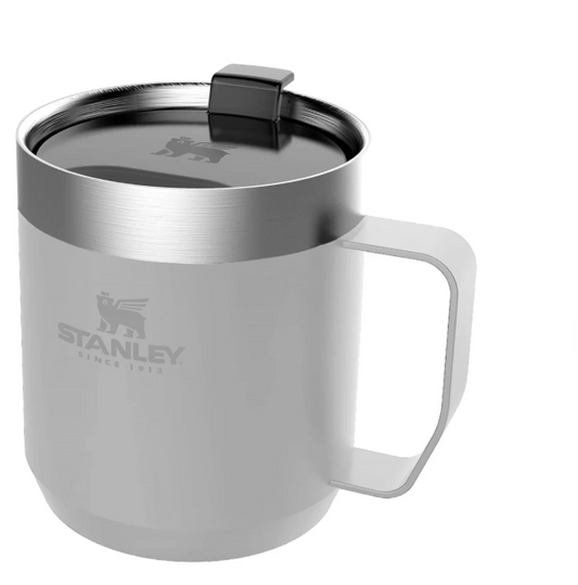 Stanley Stay Hot Camp Mug - Durable 18/8 Stainless Steel Insulated Mug - Splash-Free Tritan™ Drink-Thru Lid - 12 OZ - Hammertone Silver