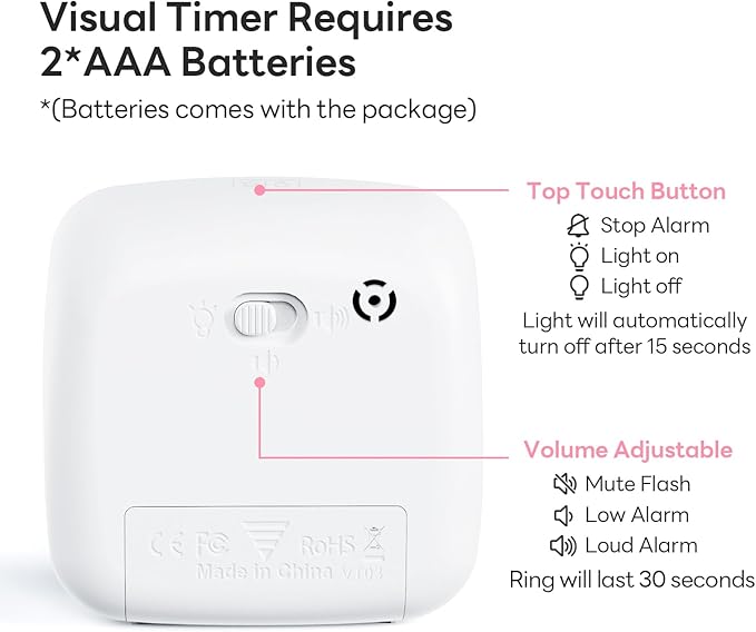 Yunbaoit Visual Timer with Night Light, 60-Minute Unicorn Countdown Timer for Kids and Adults, Time Management Tool for Home, School, Kitchen, or Office (Pink)