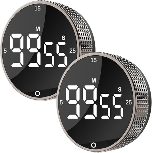 Upgrade Digital Kitchen Timer - Magnetic Countdown Countup Visual Pomodoro Timer with Large LED Display, 3-Preset Times (5, 15, 25), 3 Volume Levels, Ideal for Cooking, Baking and Fitness (2, Tarnish)