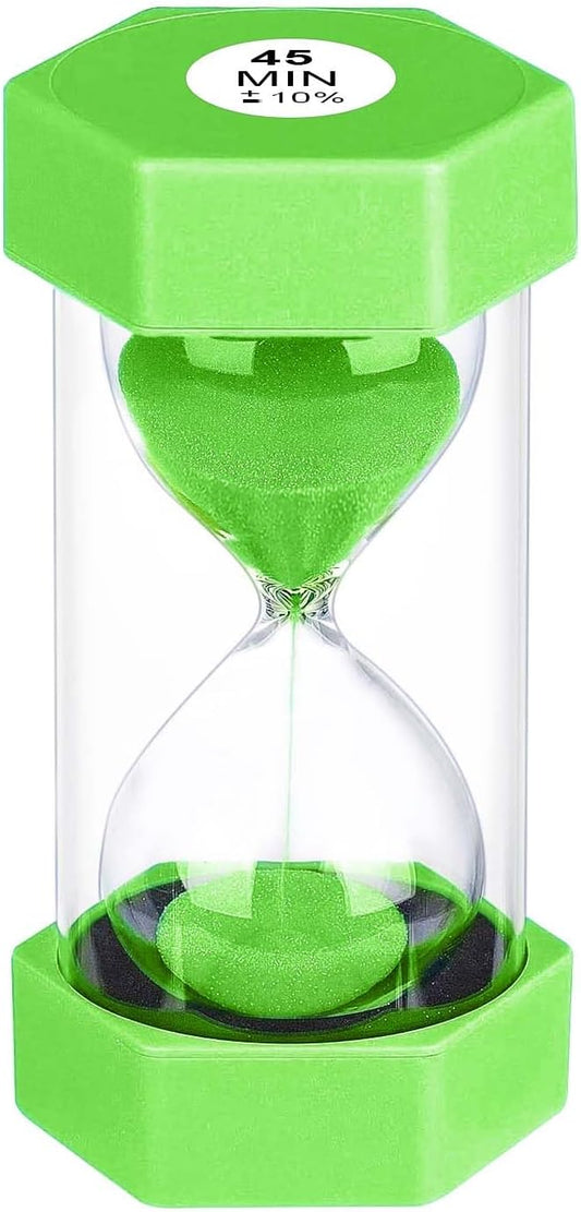 Hourglass 45 Minute Sand Timer, Green Plastic Sand Clock 45 Min, Colorful Hour Glass Sandglass for Classroom Gmaes Home Office Decor (Green)