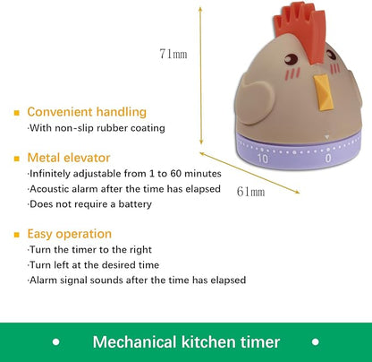 Mechanical Kitchen Timer, Cute Wind Up 60-Minute Manual Countdown for Kids, Classroom, Home, Study and Cooking