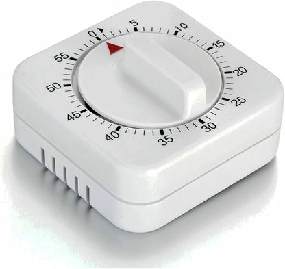 Square 60 Minute Mechanical Kitchen Timer - Visual Kitchen Cooking Timer Clock with Loud Alarm - No Batteries Required-Manual Countdown Timer for Classroom, Home, Study and Cooking (White)