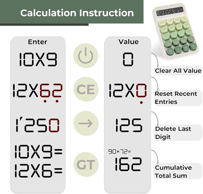 Y YOMA 1 Pack Mechanical Switch Calculator with 10 Digit Large LCD Display Big Button, Mini Cute Desktop Calculator 4 Function Basic Calculators for School Home Office Business, Leaf Green