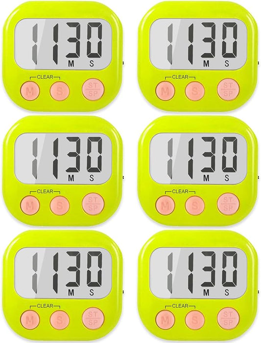 6 Pack Digital Kitchen Timers for Cooking Magnetic Timer for Cooking Loud Alarm Green