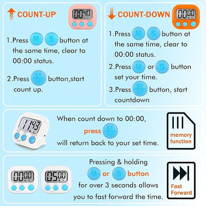 12 Pack Multi-Function Electronic Timer, Learning Management, Suitable for Kitchen, Study, Work, Exercise Training, Outdoor Activities(not Including Battery)