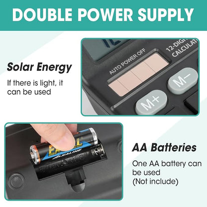 2 Pack Calculator Bulk, 12 Digits Calculators Desktop with Large LCD Display and Sensitive Butto, Solar and Battery Dual Power, Desk Calculator