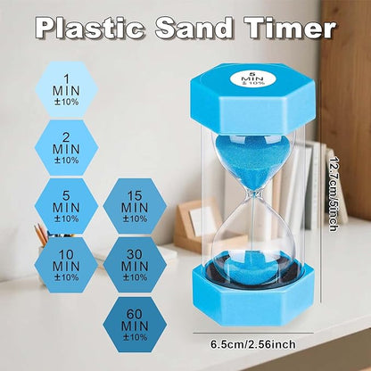 30 Minute Sand Timer, Unbreakable Hexagon Sand Clock, Plastic Sand Watch 30 Min, Reloj De Arena 30 Minutos, Colorful Hour Glass Sandglass for Classroom Games(Blue)