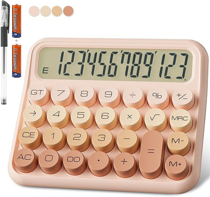 Mechanical Calculator 12 Digit Extra Large 5-Inch LCD Display, DECKLIT Battery Desk Calculator, Big Buttons Easy to Press Office Calculators Desktop, 15°Tilt Screen for Kids Calculator(Gradient Pink)