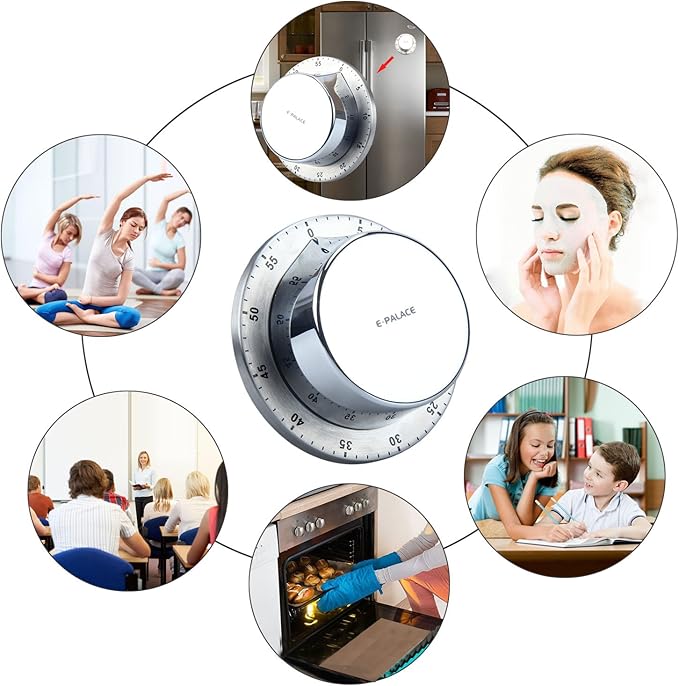 Kitchen Timer, 60 Minute Timer,Magnetic Loud Alarm,Mechanical Stainless Steel Cooking Timer (1pack)