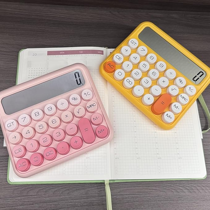 Benkaim Desk Calculator - 12 Digit Large LCD Display, Big Button Calculator for School, Home & Business Use (Pink Gradient)