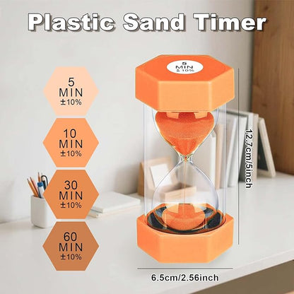 10 Minute Sand Timer Hourglass, Unbreakable Hourglass Sand Watch 10 Min, Reloj De Arena 10 Minutos, Colorful Plastic Hour Glass Sandglass for Classroom Games （Orange