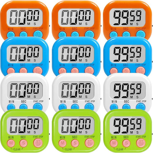 12 Pack Multi-Function Digital Timers, Magnetic Large LCD Display Loud Alarm Countdown Timers, Extensively Use in Classroom, Break Time, Gym, Meeting, Cooking